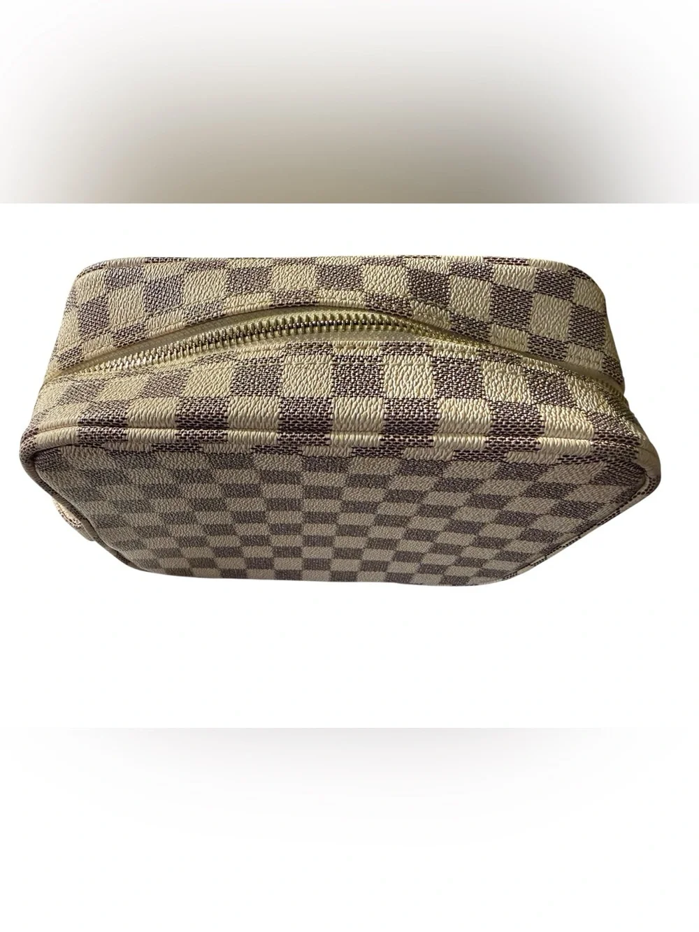 Designer Inspired Checkered Cosmetic Makeup Travel Bag Pouch Daisy Rose